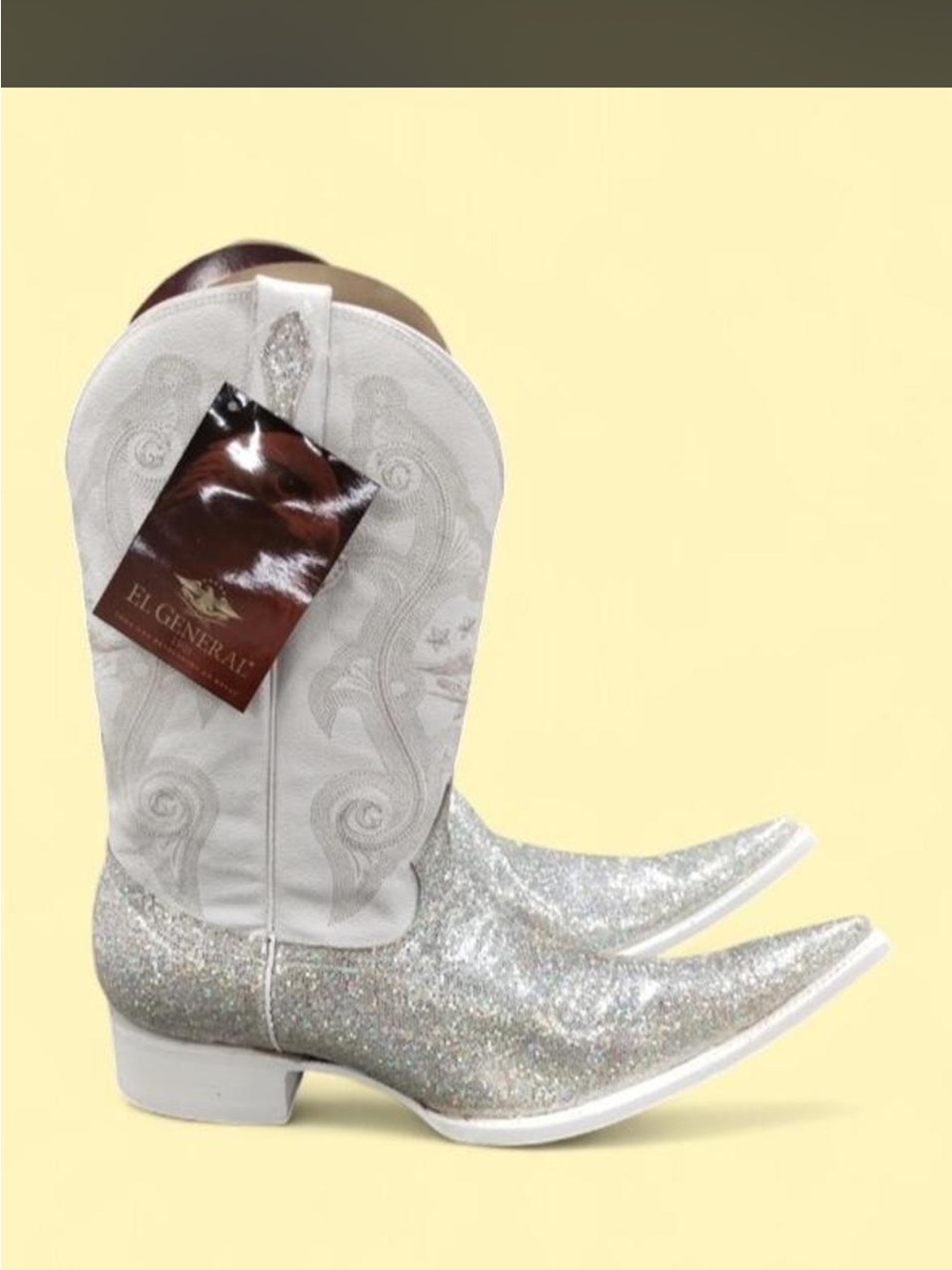 El General White Glitter Western Heeled Boots for Women